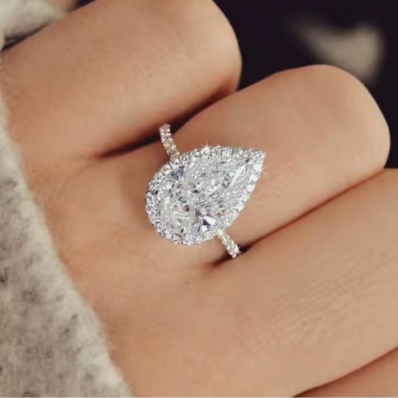 Silver Teardrop Engagement Ring 7, 8 - Picture 1 of 1